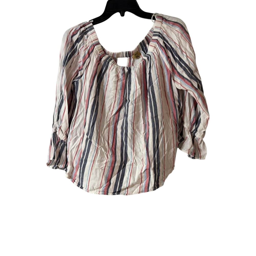 White and multi coloured striped shirt True Craft Sz Large Women's